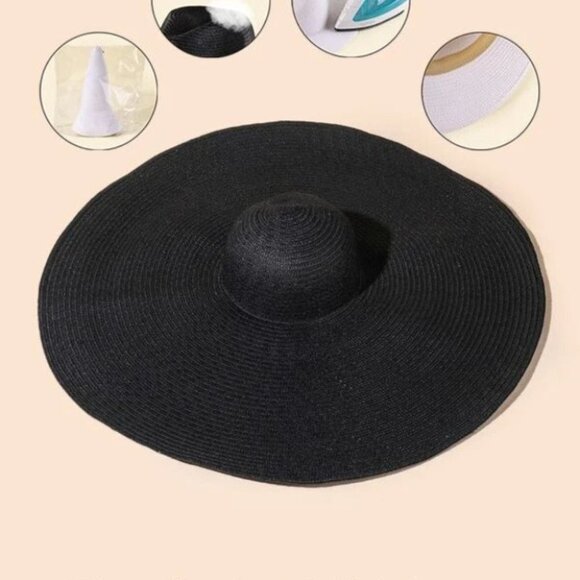 oversized wide brim straw hat - black - Picture 5 of 6